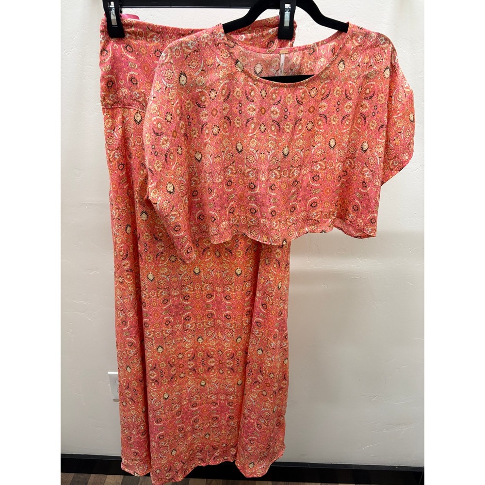 Free People Candy Combo Pink Orange Paisley Crop Top & Maxi Skirt Set Size 0 NWT